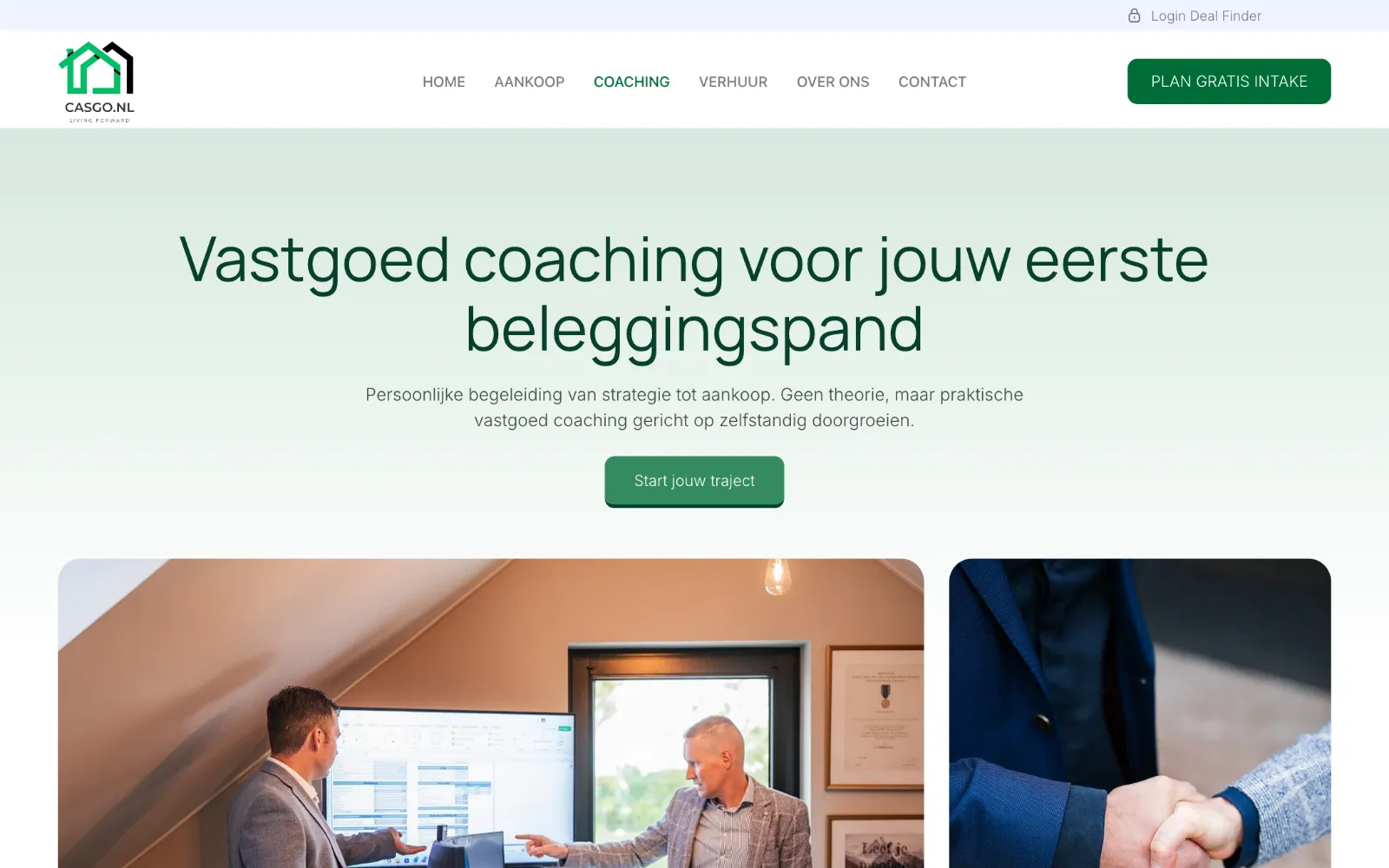 De pagina “Vastgoed coaching” op casgo.nl