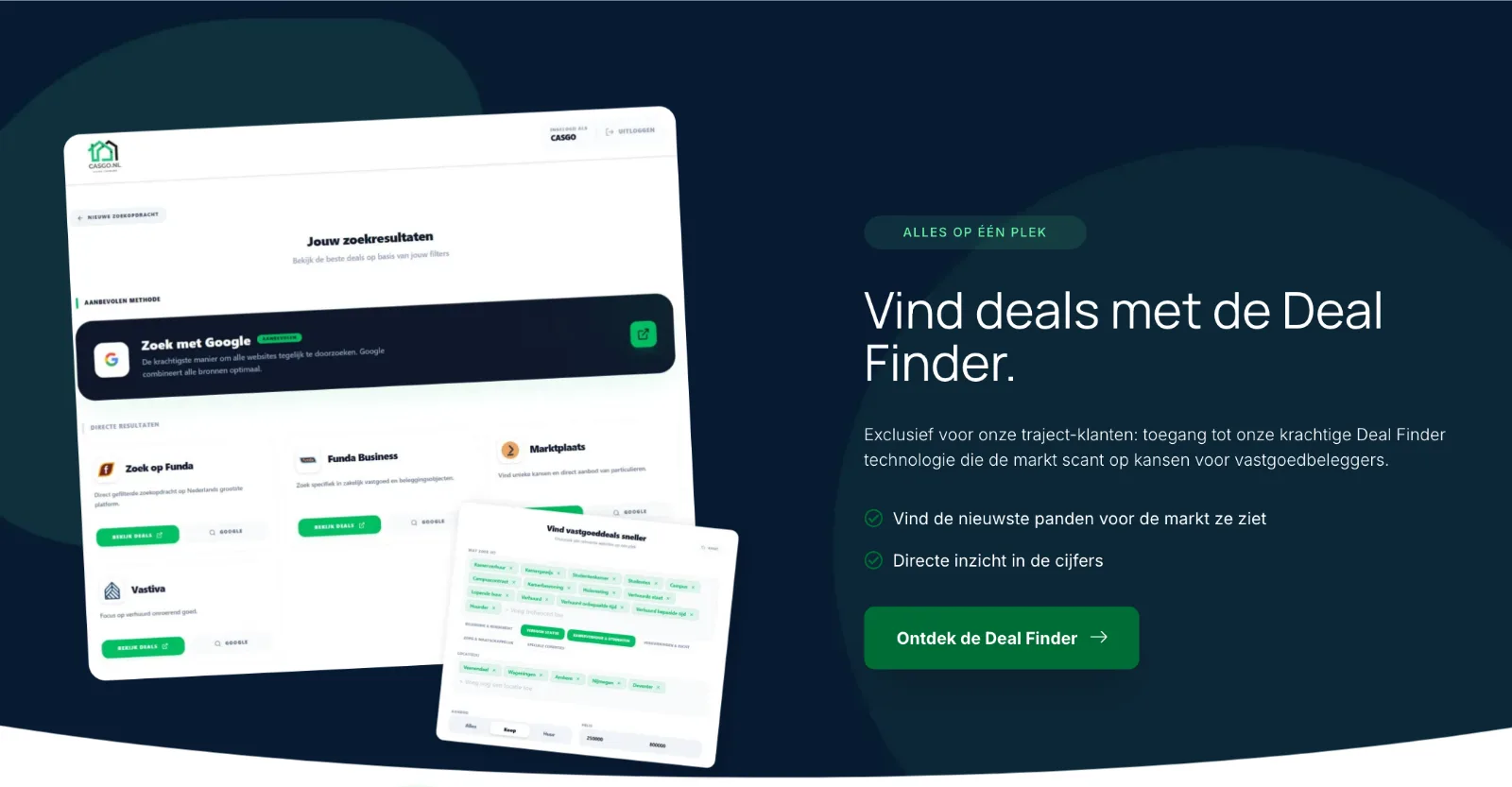 De sectie over de Deal Finder op de homepage van casgo.nl