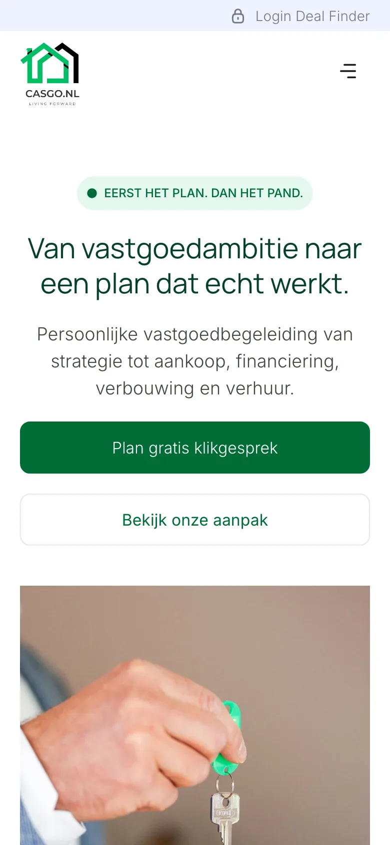 De homepage van casgo.nl op een telefoon