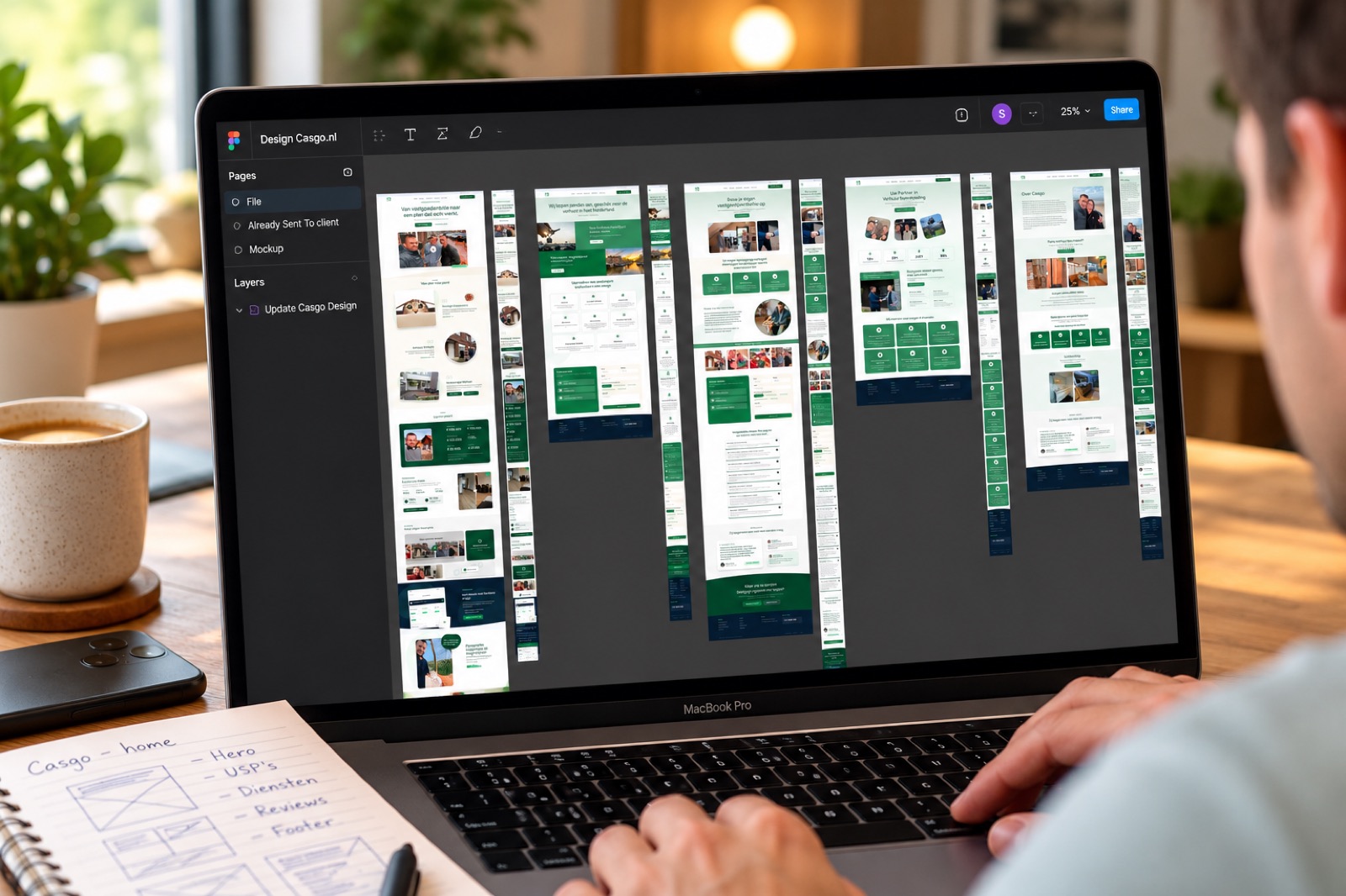 Websiteontwerp voor Casgo.nl in Figma op een MacBook Pro